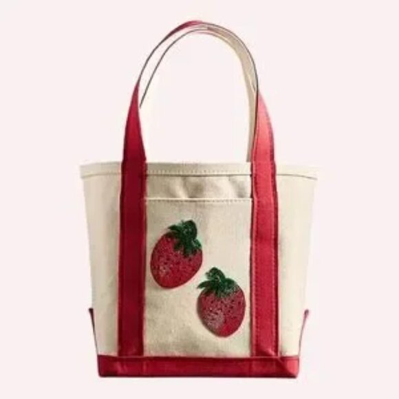 Anthropologie Beaded Canvas Tote in Strawberry - BRAND NEW - Picture 4 of 6